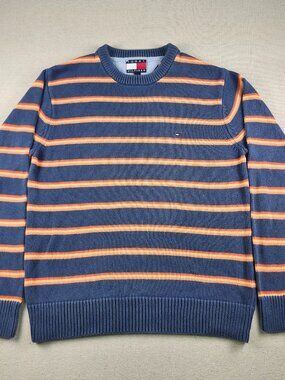 Tommy Hilfiger Men’s Small Stripe Cotton Sweater Blue Orange